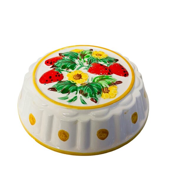 Vintage Gailstyn-Sutton Strawberry Daisy Ceramic Handpainted Jello Mold Wall H - Picture 2 of 6